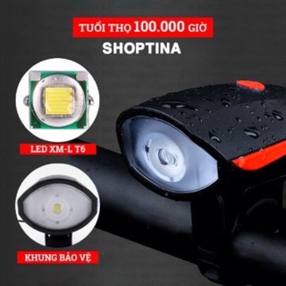 Đèn LED Xe Đạp Siêu Sáng + Còi ( Pin Sạc USB - Có Bảo Hành 6 Tháng)