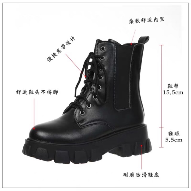 Boots giày da đế độn 5cm phối chun thời trang ( có ảnh thật ) | BigBuy360 - bigbuy360.vn