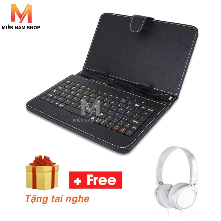 Bao da kiêm bàn phím cho điện thoại - máy tính bảng 4.5 - 8 inch  + Tai nghe Biro có thể gấp gọn