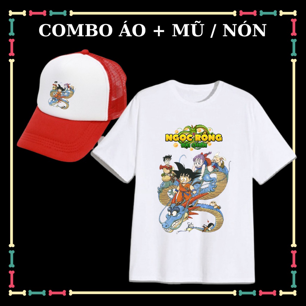 Combo mũ/ nón - áo thun trẻ em mầu 7 viên ngọc rồng tay ngắn Songoku vải thun 4 chiều xịn xò.