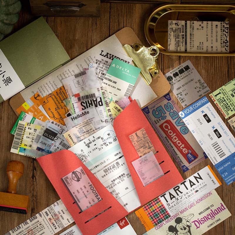 (50 Sheets/pack) Invoice Collector Sticker, Retro Diary Sticker, DIY Decorative Sticker
