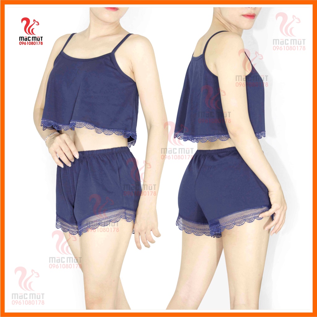 DB106 - Đồ bộ mặc nhà thun cotton phối ren, có thể mặc đi chơi dạo phố, bộ đồ ngủ nữ. Thời trang macmot