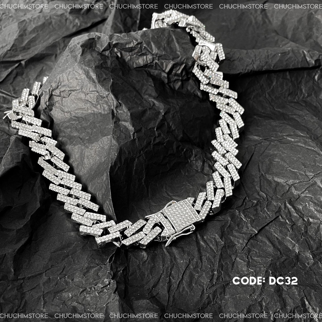 Dây Chuyền Cuban Mắt Xích Đính Đá Hiphop Unisex - THÉP KHÔNG GỈ - DC013