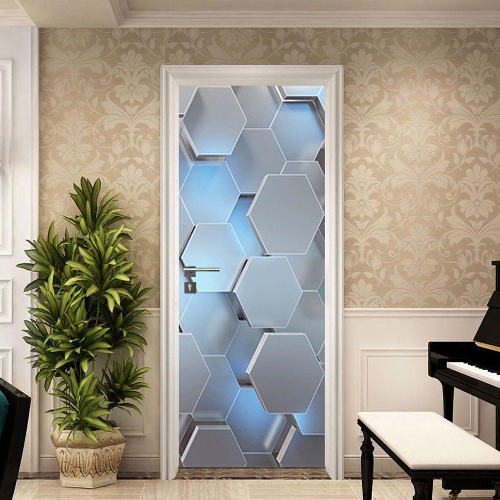 WTTLE Sticker Dán Cửa Họa Tiết Hình Học Dùng Trang Trí Phòng Khách