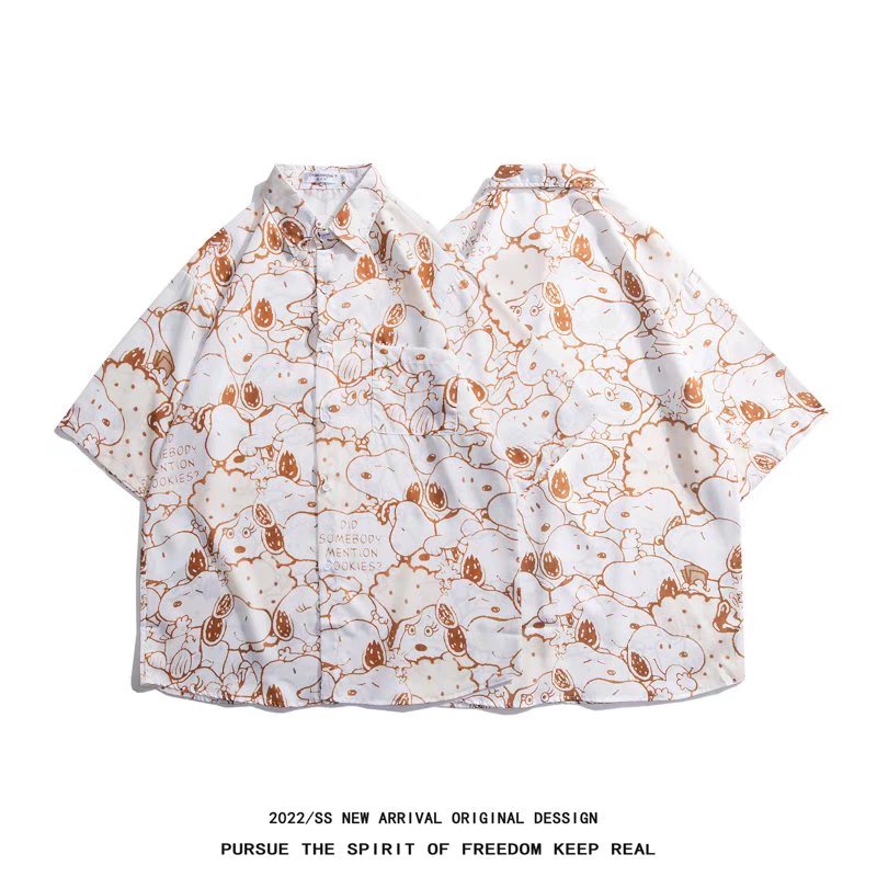 Áo Sơ Mi Tay Ngắn In Hoạt Hình Snoopy Thời Trang Mùa Hè Chất Lượng Cao Cho Nam