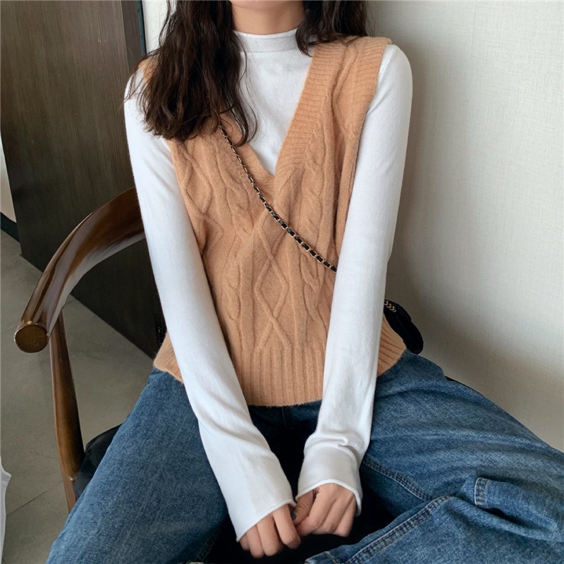 Gile Len Nữ Cổ V Basic Màu Trơn Kiểu Hàn Quốc Ulzzang Xiaozhainv vn | BigBuy360 - bigbuy360.vn