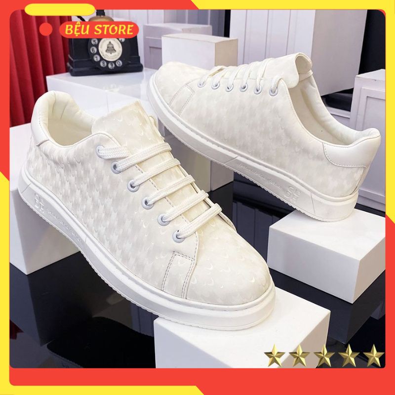 Giày Da Nam ⚜️𝑭𝑹𝑬𝑬𝑺𝑯𝑰𝑷⚜️ Giảm 20K Khi Nhập Mã [GIAY020K] - Giày Da Sneaker Nam Full Trắng_Siêu Chất