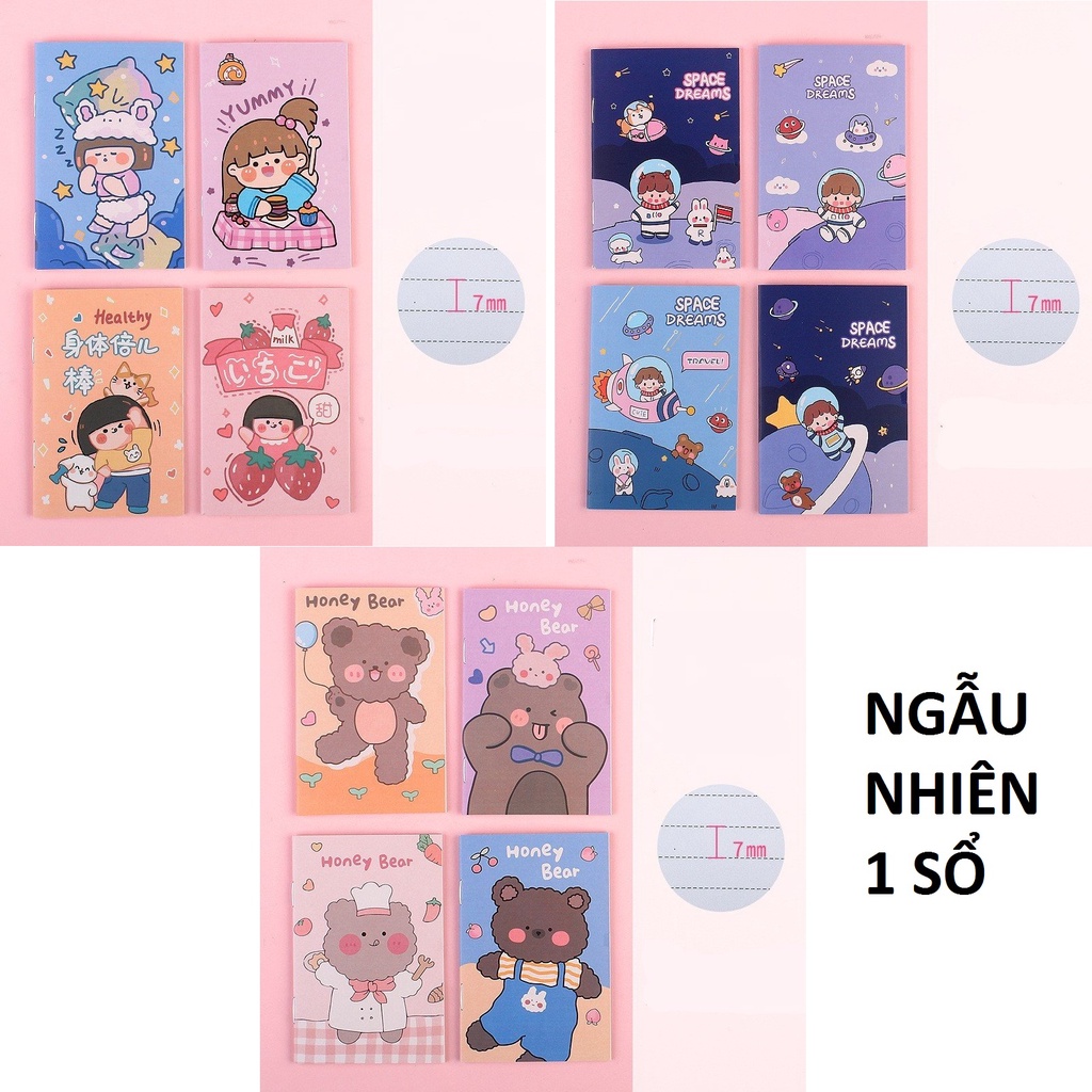 Sổ Tay Mini Hình Hoạt Hình Gấu Thỏ Cute Dễ Thương Ghi Chép Bìa Trơn VPS18