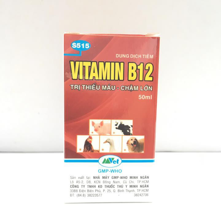 [sỉ] Vitamin B12 trị bệnh thiếu máu cho động vật, giải độc cho cây chai 50ml