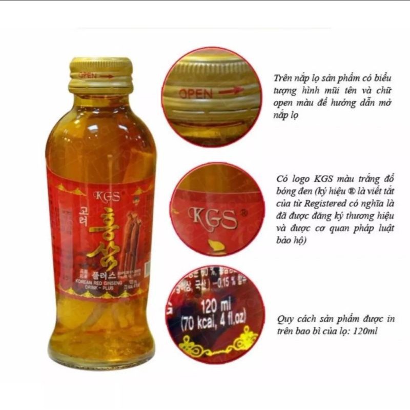 Nước hồng sâm có củ KGS Hàn Quốc 5 chai×120ml,PP Nhân Sâm Ánh Dương.