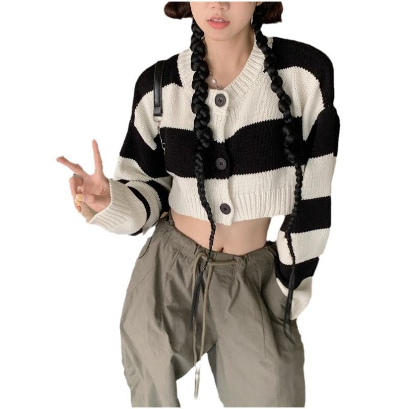Áo Sweater Dệt Kim Dáng Rộng In Họa Tiết Kẻ Sọc Thời Trang Thu Đông Kiểu Mới