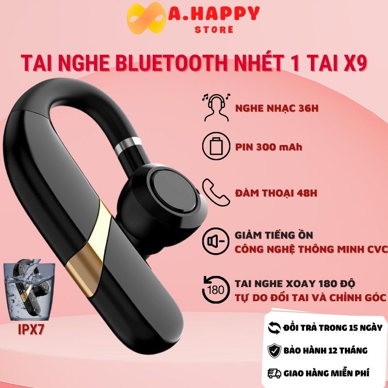 Tai nghe Bluetooth 5.0 nhét 1 bên tai X9 | Kết nối 2 điện thoại, móc tai xoay 180 độ, chống nước IPX7, pin 300mAh