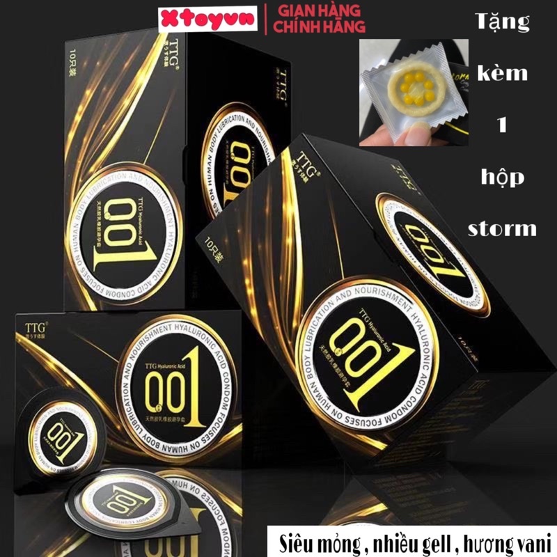 Bao Cao Su TTG 0.01mm Màu Đen Siêu Mỏng- Ôm sát Nhiều gel OLO - Hộp 10 bcs tặng 1 storm