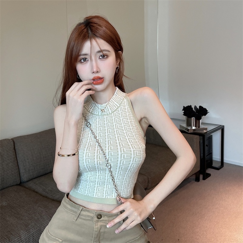 Áo ZHELIHANGFEI vải dệt kim không tay lưng cao quyến rũ thời trang cho nữ