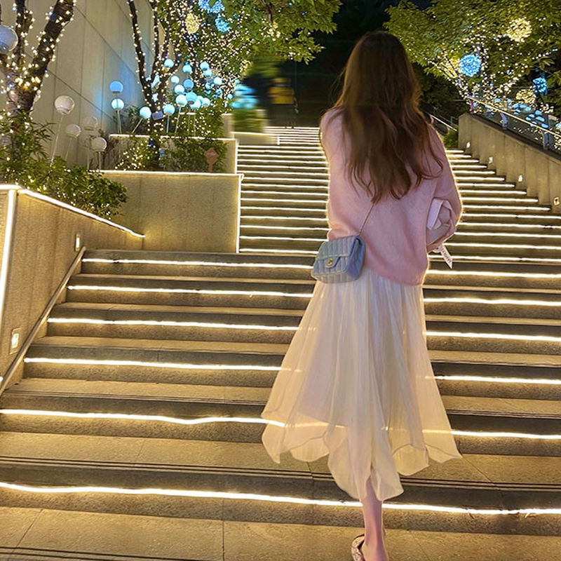 Jiashucheng Chân Váy Lưới Chữ a Lưng Cao Dáng Ôm Thần Tiên Mùa Hè