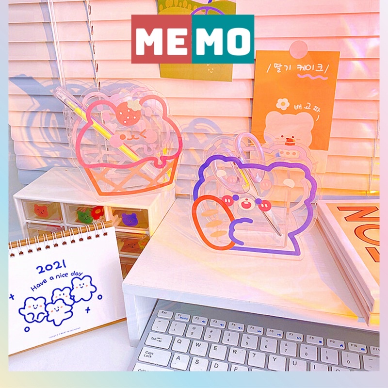 [Mã LIFEBOOK2 giảm 10% đơn 0Đ] Hộp bút trong suốt MEMO, kệ đựng bút hình hoạt hình cute phụ kiện trang trí bàn học