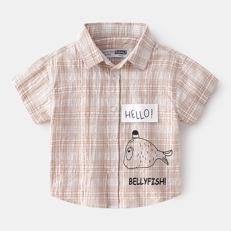 Áo Sơ Mi Cộc Tay Kẻ Caro Bé trai Mặc Mùa Hè bảng Size 7-25kg