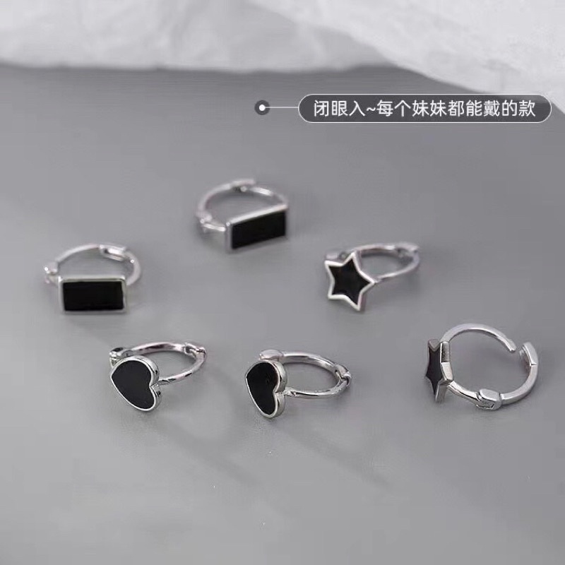 Bông tai ngôi sao bạc 925 khoen tròn bấm Minh Tâm Jewelry