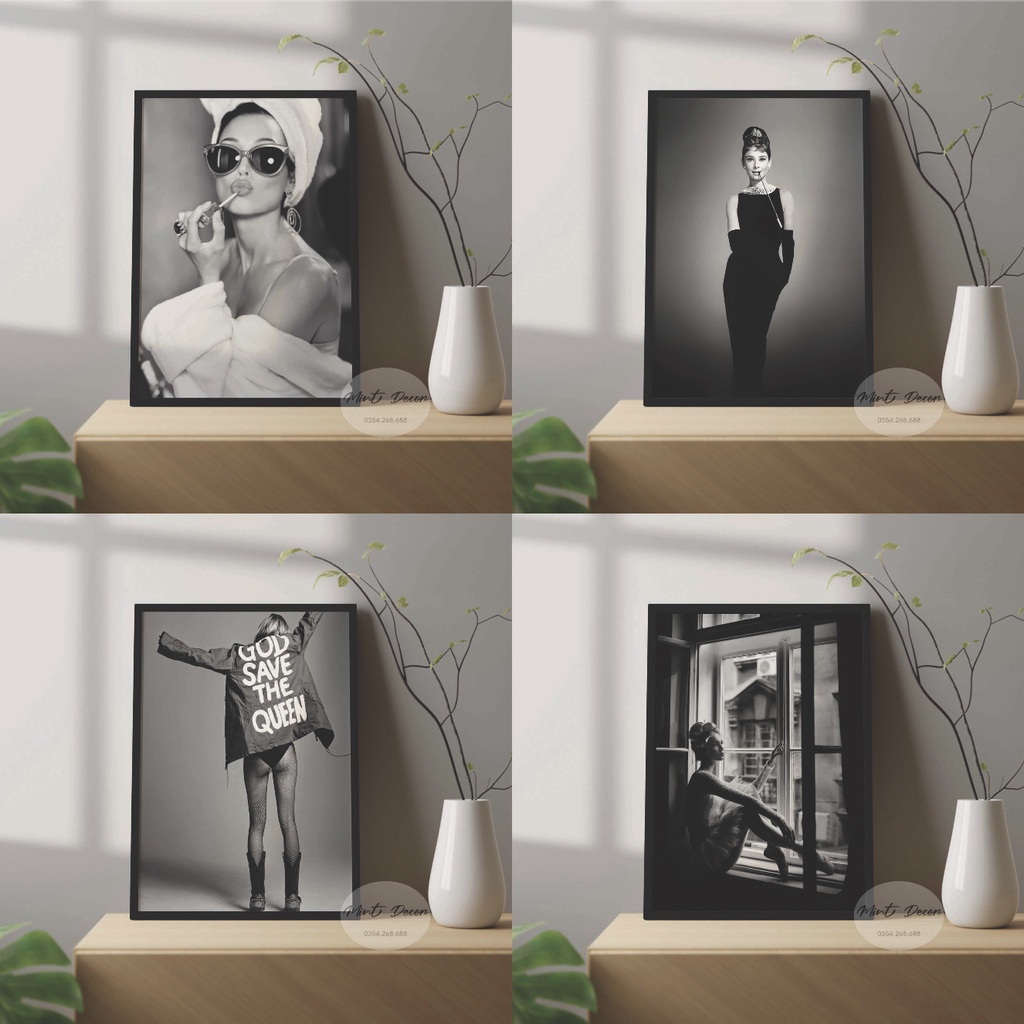 Tranh Cô Gái Vintage Fashion Trang Trí Phòng Ngủ Đẹp, Phông nền chụp ảnh sản phẩm thời trang, shop quần áo, phụ kiện