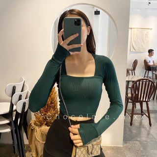 ÁO CỔ VUÔNG XỎ NGÓN▪️Chất vải gân mềm mịn
