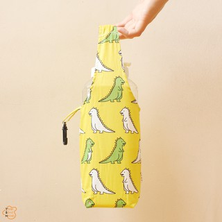 Túi vải 1 quai đựng bình nước bảo vệ môi trường họa tiết khủng long vàng/ Tancupholder