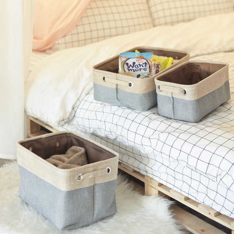Hộp đựng đồ không nắp bằng vải cotton lanh dùng trên xe ô tô