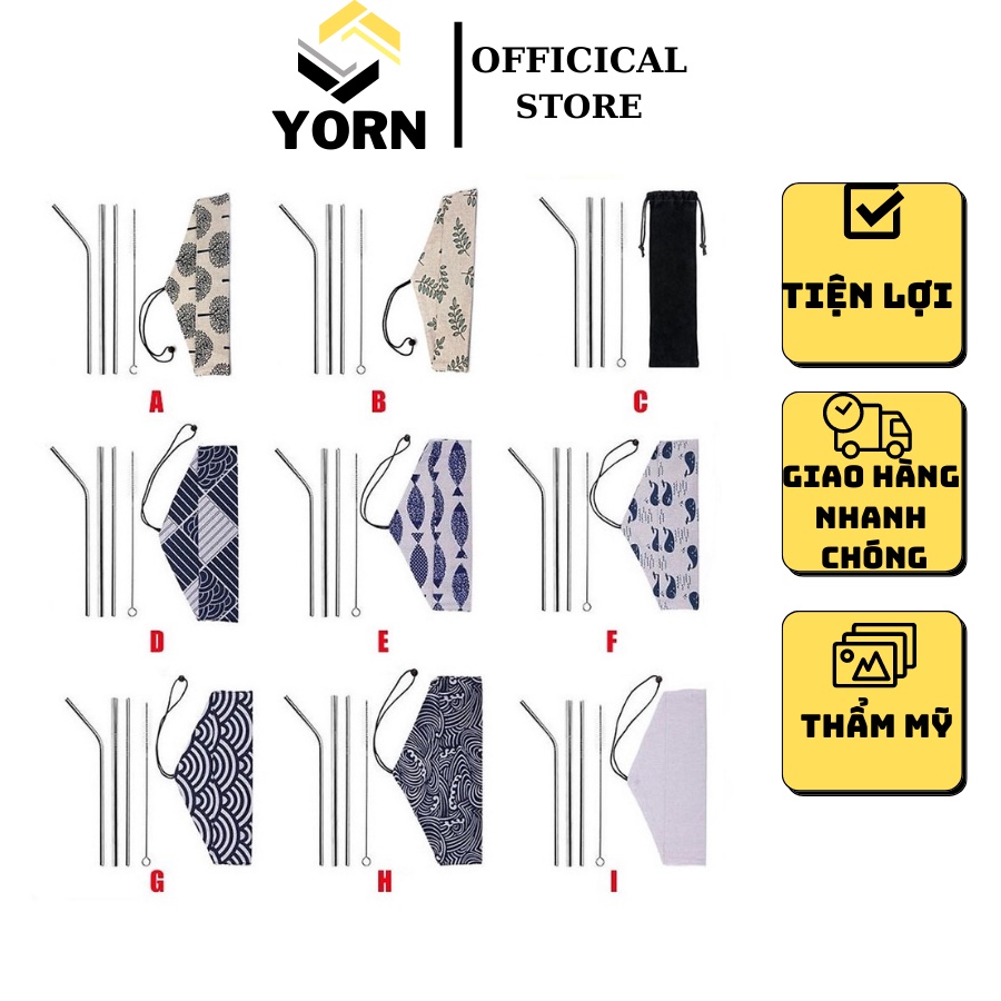 Bộ ống hút Inox sinh tố, trà sữa, cà phê, có túi vải đi kèm vô cùng sang trọng, lịch thiệp