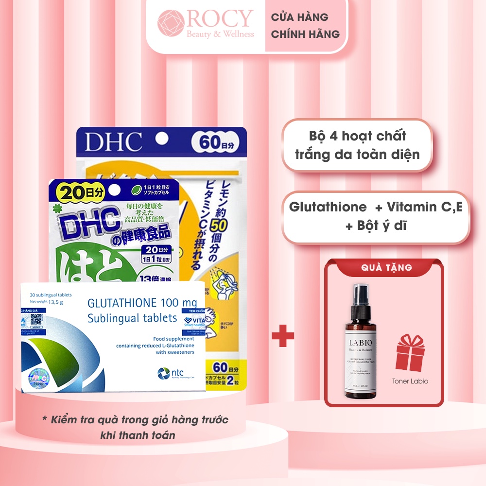 Viên Ngậm Trắng Da Glutathione 100mg + Vitamin C DHC + DHC Sáng Da Adlay Extract