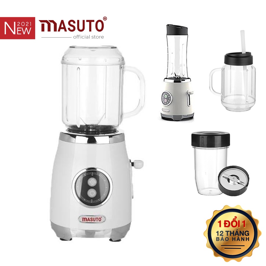 Combo Máy xay sinh tố đa năng Masuto Blender chính hãng 2 cối 0,6L xay hoa quả rau củ siêu nhuyễn mịn 10s