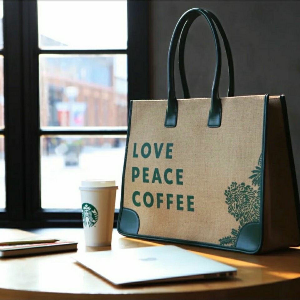 Túi xách canvas đeo 1 bên vai họa tiết Starbucks bộ sưu tập giới hạn năm 2021 kỷ niệm lần thứ 50 vintage sức chứa lớn