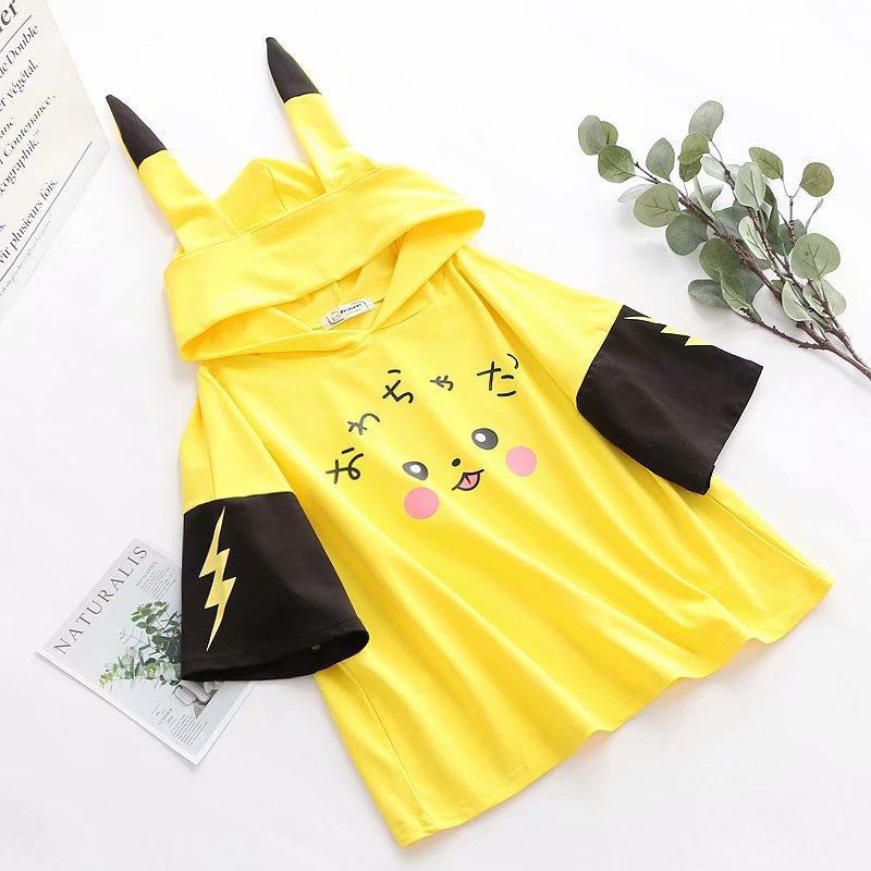 Poem Phụ Kiện Sửa Chữa Chuyên Dụng Chất Lượng Cao👗 Áo Hoodie Tay Ngắn Vải Cotton In Hoạt Hình Pikachu Thời Trang Mùa Hè Cho Nữ