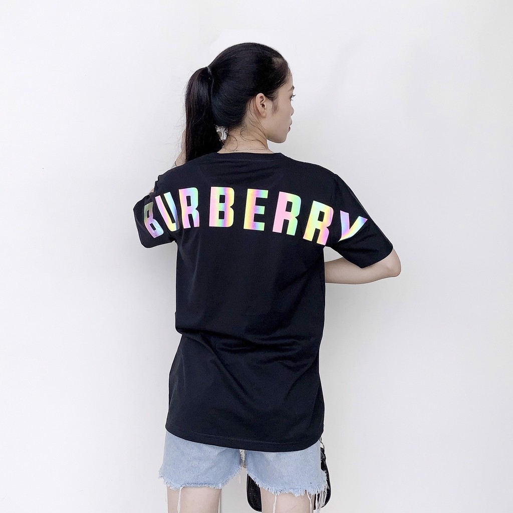 Áo thun phản quang BURBERRY ngang lưng unisex Cotton 100% nam nữ tay lỡ oversize form rộng áo lv louis - Tí Chuột Studio