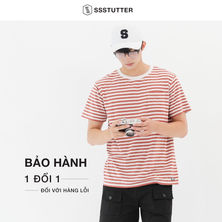 Áo phông Unisex có túi ngực họa tiết kẻ sọc ngang SSStutter vải Cotton thấm hút mồ hôi 3 màu Moment Tee | BigBuy360 - bigbuy360.vn