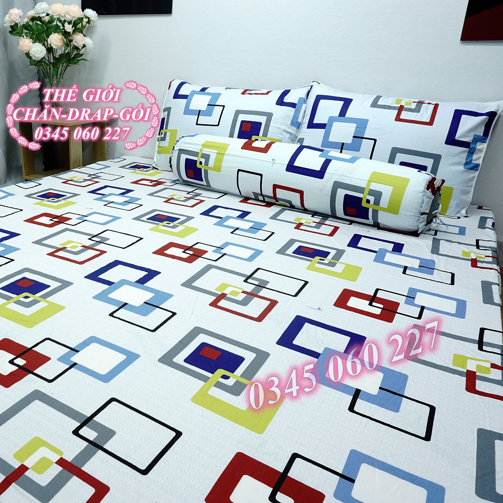 Drap Thắng Lợi, ga trãi giường cotton 100% cao cấp chuẩn logo (4 món) mẫu NOKIA XANH