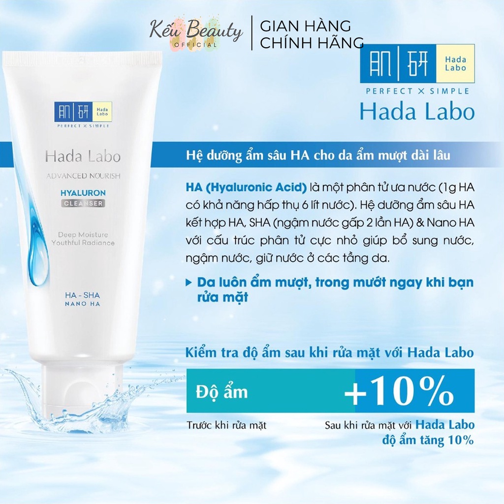 Kem rửa mặt dưỡng ẩm nâng cao Hada Labo Advanced Nourish Hyaluronic Acid Cleanser 80g