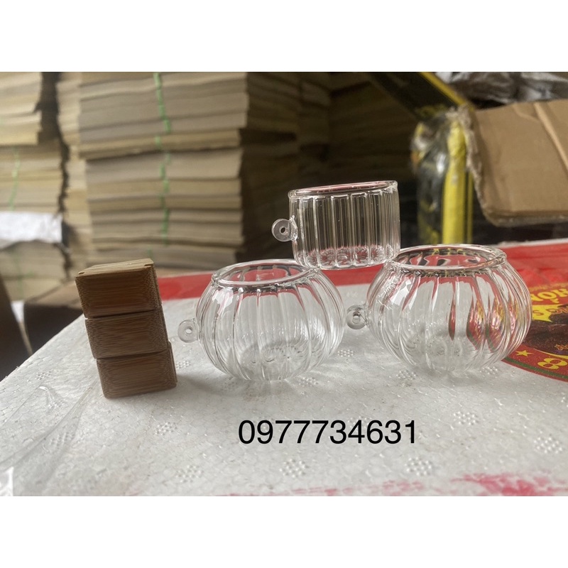 Cóng thuỷ tinh múi Trung Quốc Lồng chim chào mào kèm tai tre cật vip