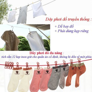 Dây phơi đồ đa năng kèm 12 kẹp