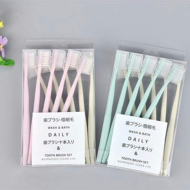 Set 10 bàn chải đánh răng hoạt tính Daily siêu mềm - Nhật Bản ( tặng bọc đầu bàn chải )