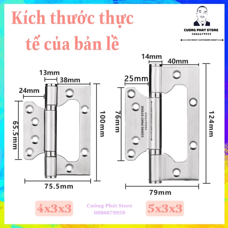 Bản lề âm dương inox 4x3x3.0 sử dụng tốt cho mọi loại cửa nhôm có kèm Ốc vít