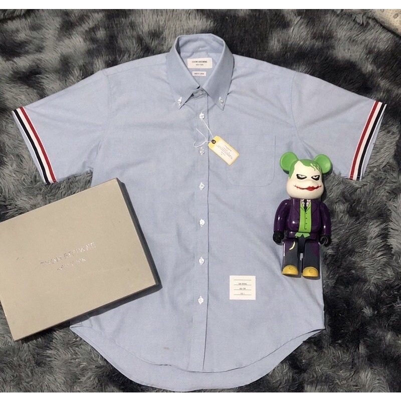 Áo sơ mi Thom brown xanh viền lai tay áo cao cấp
