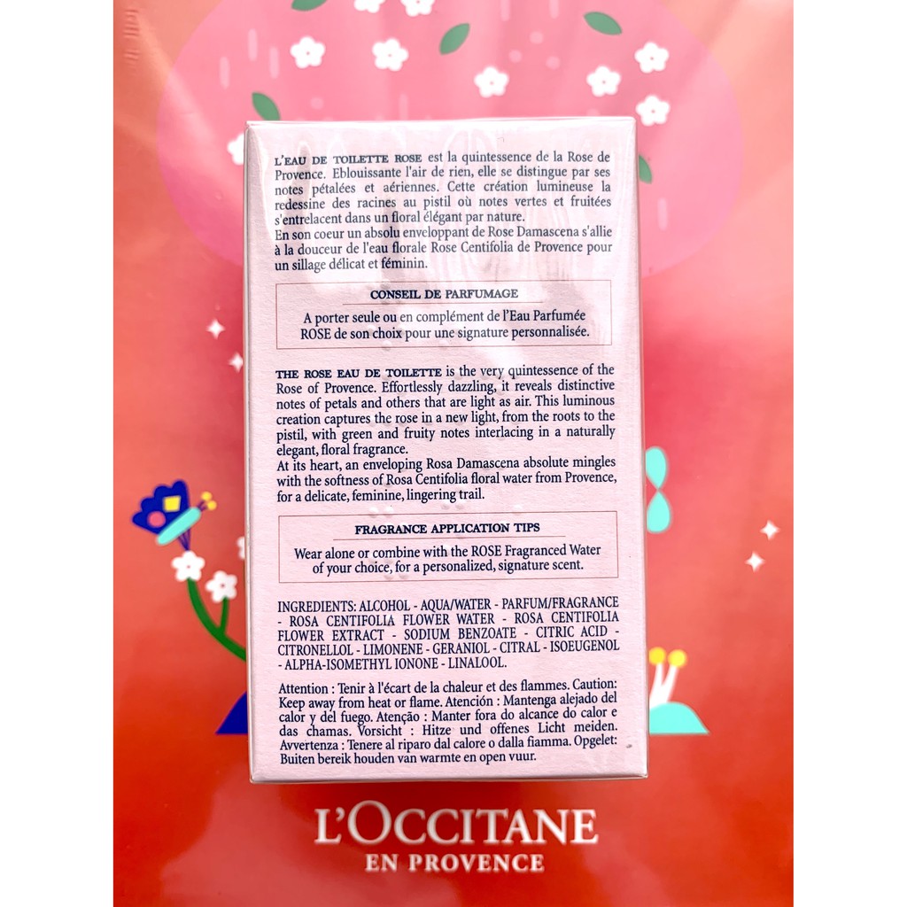 [BILL US/FR] L'Occitane NƯỚC HOA hương Hoa Hồng Moisturizing Rose EDT 50ml