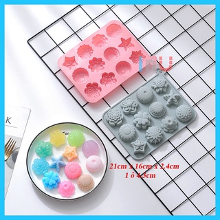 HCM - [Khuôn dày 90-95g] Khuôn silicon hoa 12 ô nhiều mẫu đổ rau câu, làm pudding, nướng bánh bông lan mini