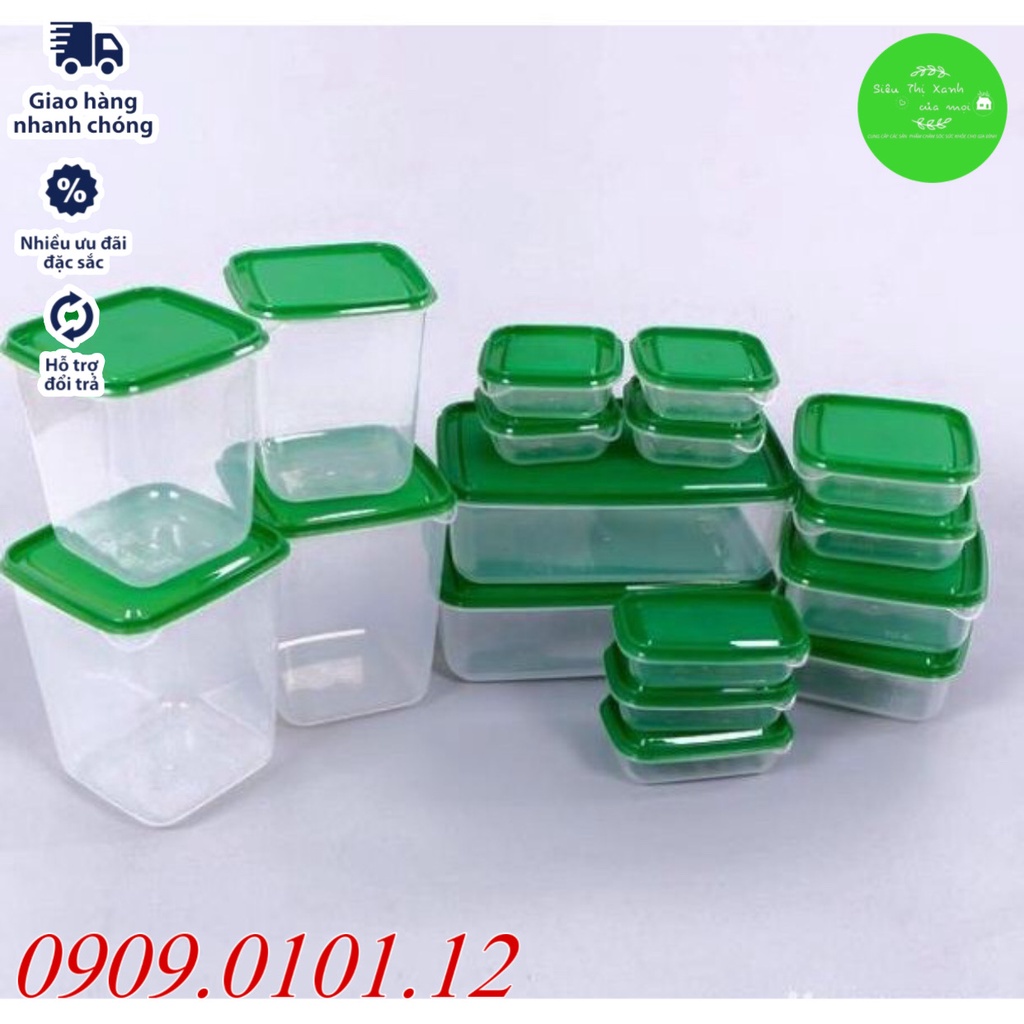 Bộ 17 hộp đựng thực phẩm cao cấp, set 17 hộp nhựa bảo quản thức ăn, hộp nhựa đa năng