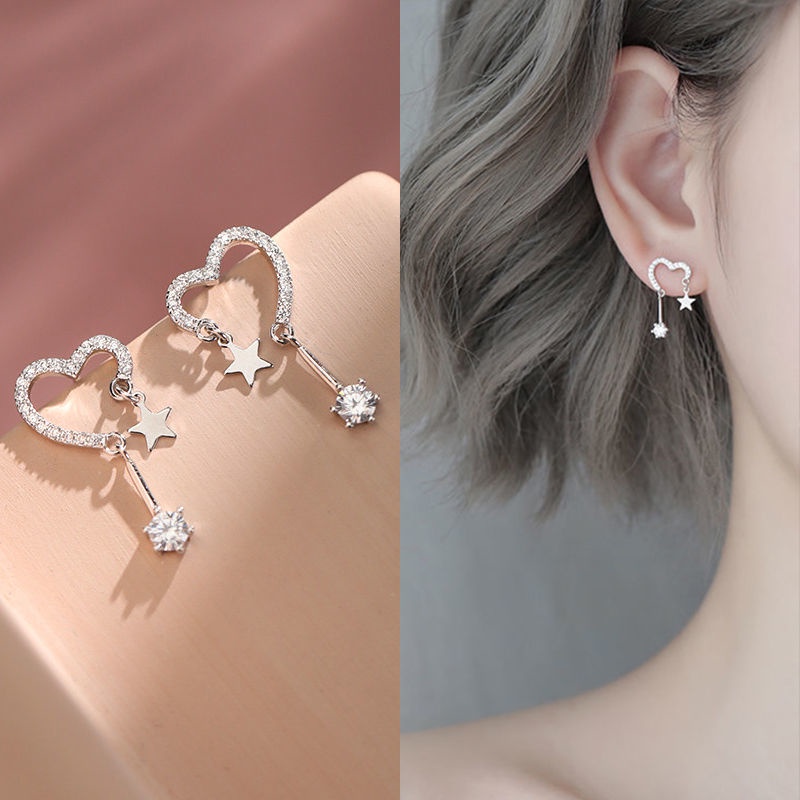JOJO COCO Bông Tai Mạ Bạc 925 Hình Ngôi Sao Kim Cương Phối Tua Rua Ngọt Ngào Thời Trang Hàn Quốc Cho Nữ