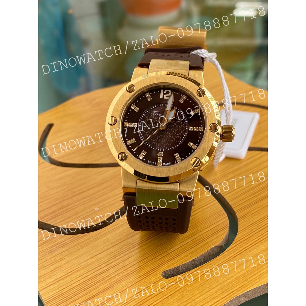 Bảo Hành 12 Tháng Đồng Hồ Nữ Ferragamo F80 Dây Cao Su Màu Nâu - Size 33mm