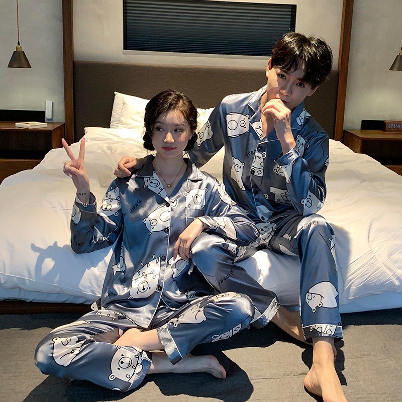 Bộ Đồ Ngủ Dài Tay Thoáng Khí Phong Cách Hàn Quốc Cho Cặp Đôi áo nữ đồ bộ pyjama pijama Đồ ngủ đôi đồ mặc nhà thu đông lụa cặp đôi cao cấp nam