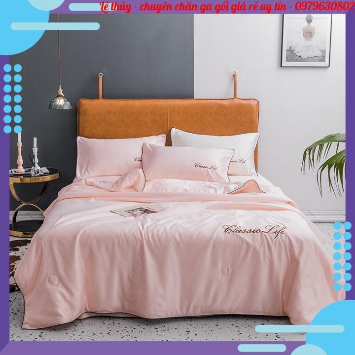 Bộ chăn ga gối lụa CLASSIC sang trọng, set 4 món chăn trần ga gối lụa nhập khẩu mềm mịn thoáng mát