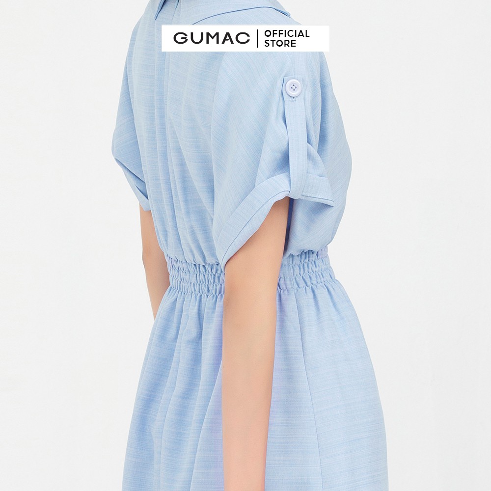 [Mã MABR07062 giảm 8% tối đa 50K đơn từ 249K] Đầm nữ thiết kế eo chun cổ lật GUMAC màu xanh DB572 | BigBuy360 - bigbuy360.vn