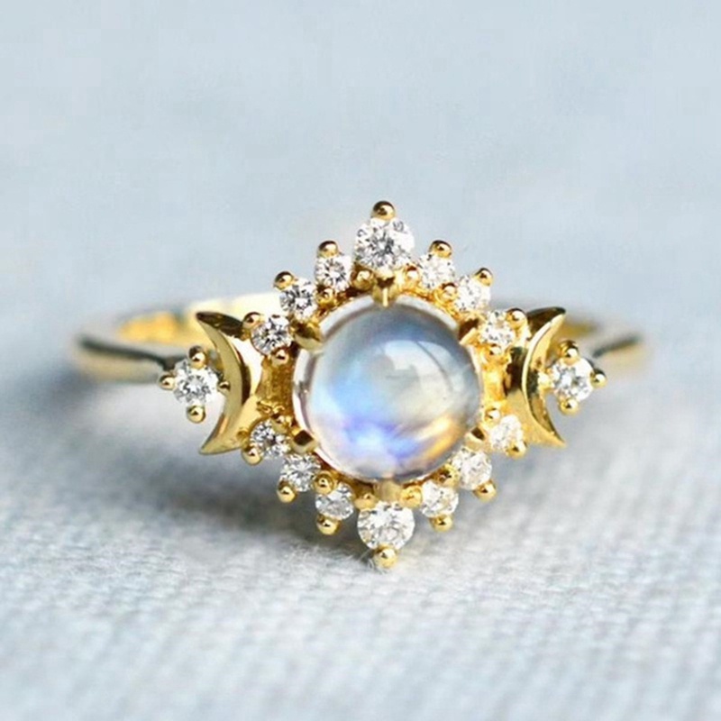 Nhẫn ĐíNh Đá MặT Trăng Và MặT Trăng 14K