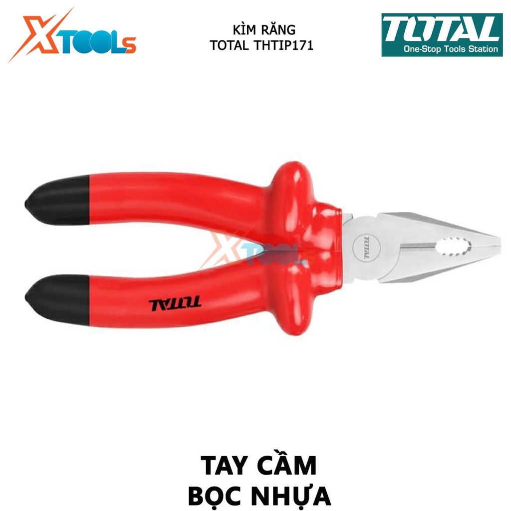 Kìm răng cách điện TOTAL THTIP171 | kềm cách điện Size 7&quot;/180mm, Kiểm tra 10000V cắt, kẹp, tuốt các loại dây cáp, dây đi